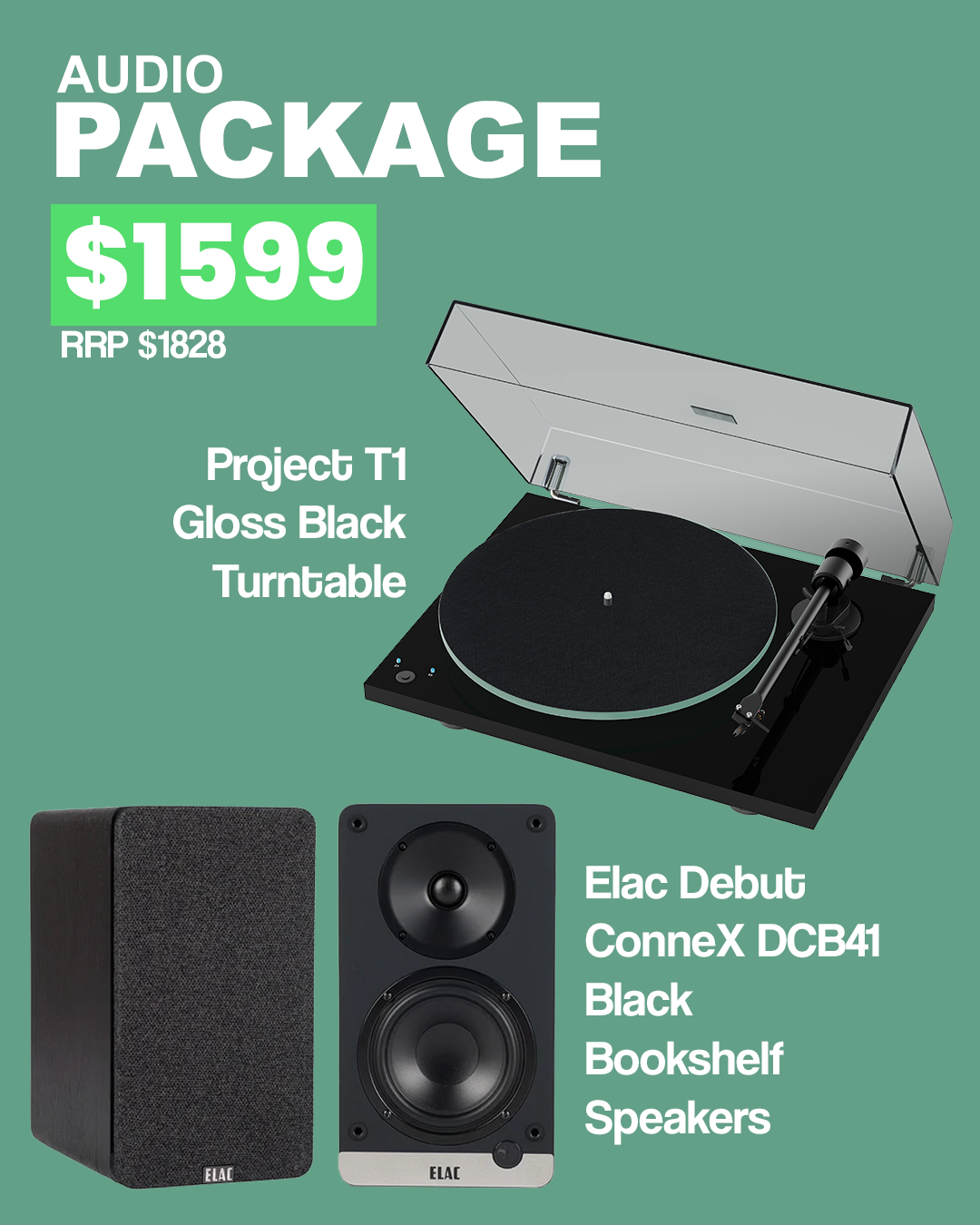 Project T1 Gloss Black / Elac Debut Connex Dcb41 Black Package Deal